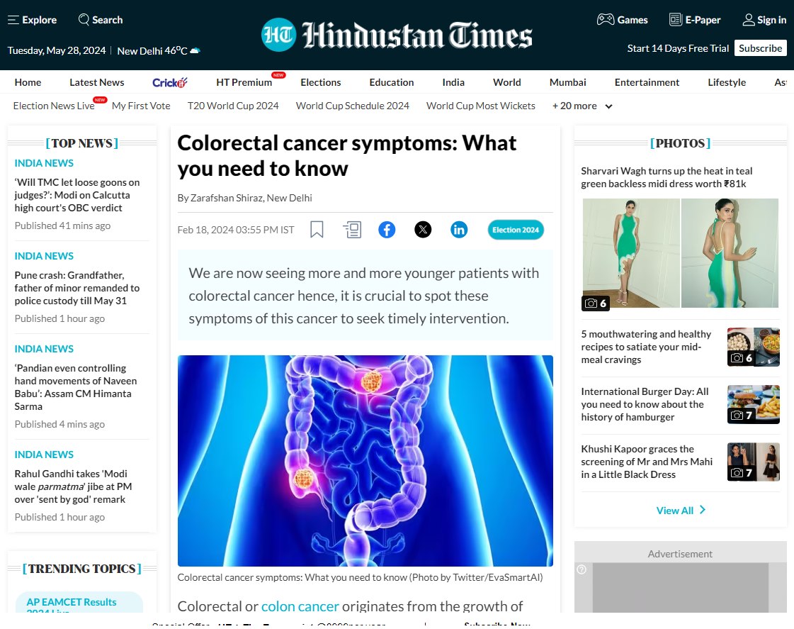 colorectal cancer symptoms- what you need to know - Hindustan times